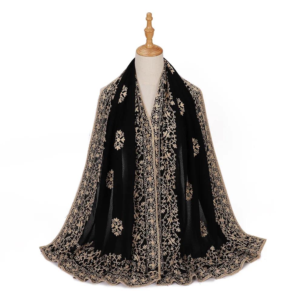 

Black Embroidery Hijab Scarves Muslim Women Shawls Wrap Turban Stoles Bandanas Headband Bufanda Foulard Turbante Mujer 70*190cm