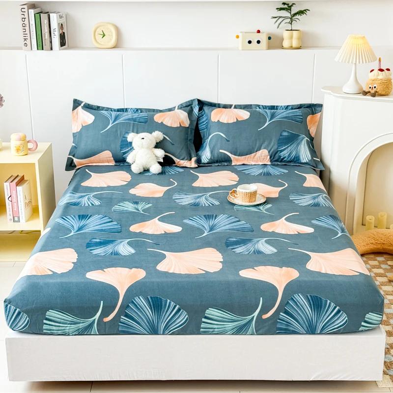 High Quality Printed Fitted Sheet Single Double Queen Size Mattress Cover With Elastic Band Bedsheet Soft Comfortable Fitsheet