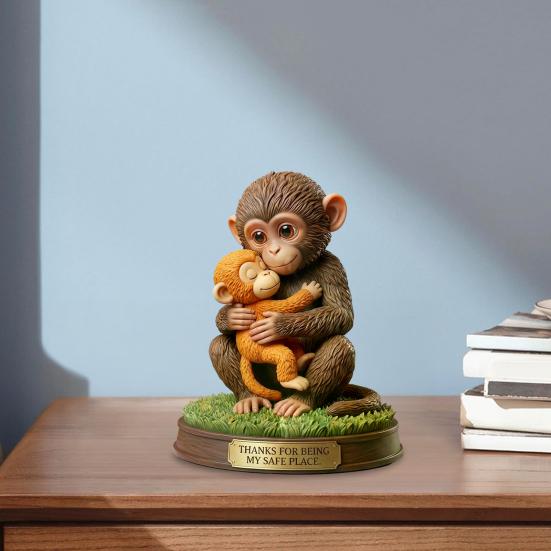 Cute Monkey Figurine Small Baby Monkey Holding Plush Toy Desktop Ornament for Living Room Bedroom Office Table Decor