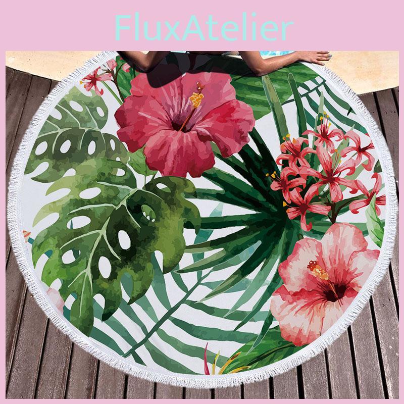 Eye-catching Large Round Beach Towel With Flowers Printed For Beach And Outdoor Activities