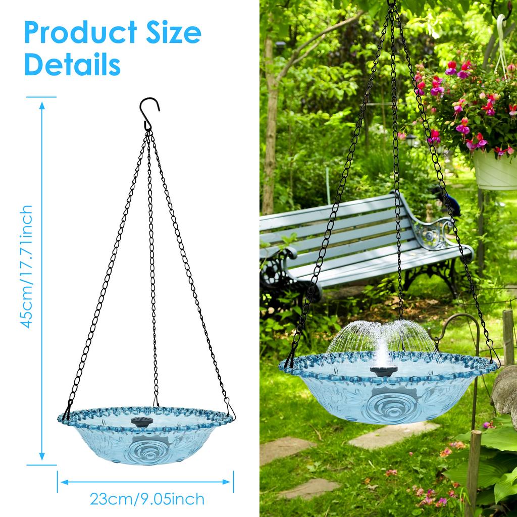 Hanging Bird Bath Fountain USB Powered Bird Water Feeder Outdoors Garden Landscape Decoration Hummingbird Bath Feeder Bowl