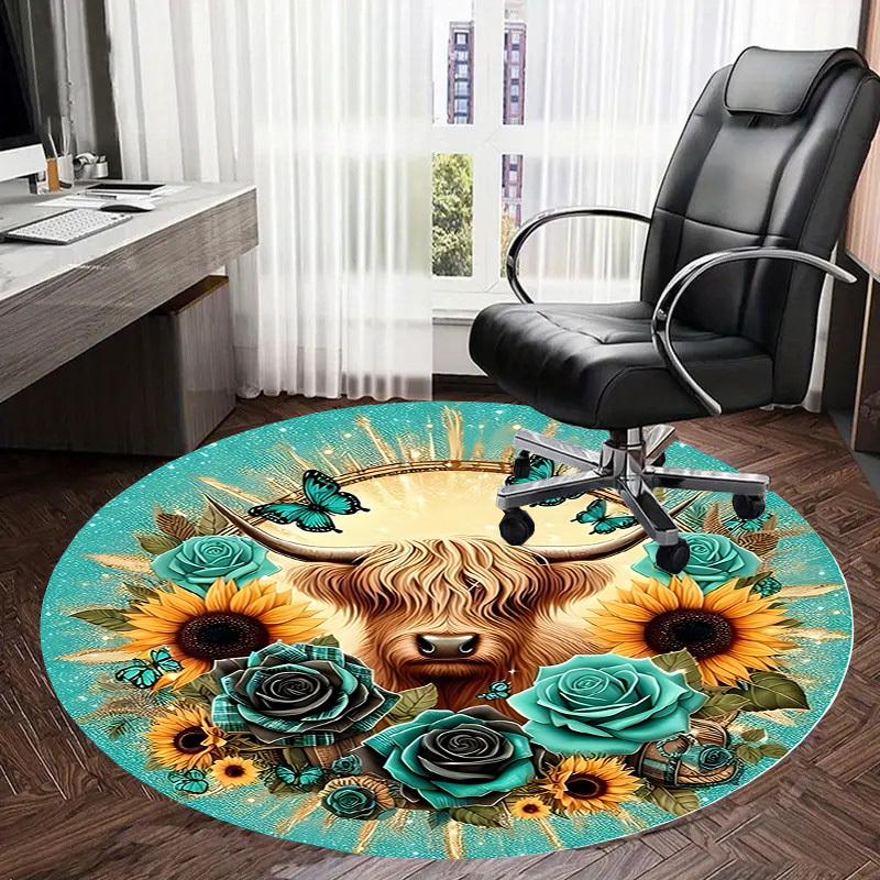 1pc Office Carpet Chair Mats Highland Cow Floral Mandala Perfect for Decorating Office Chairss, Or Bedrooms.YDT399