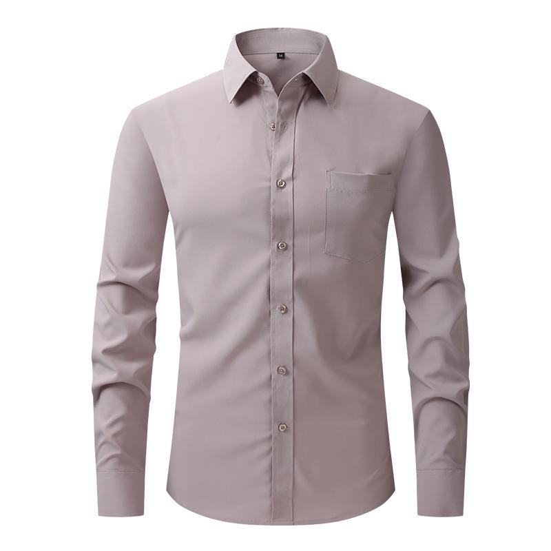 Men's Business Casual Long-Sleeved Shirt with Four-Sided Stretch and Anti-Wrinkle Fabric