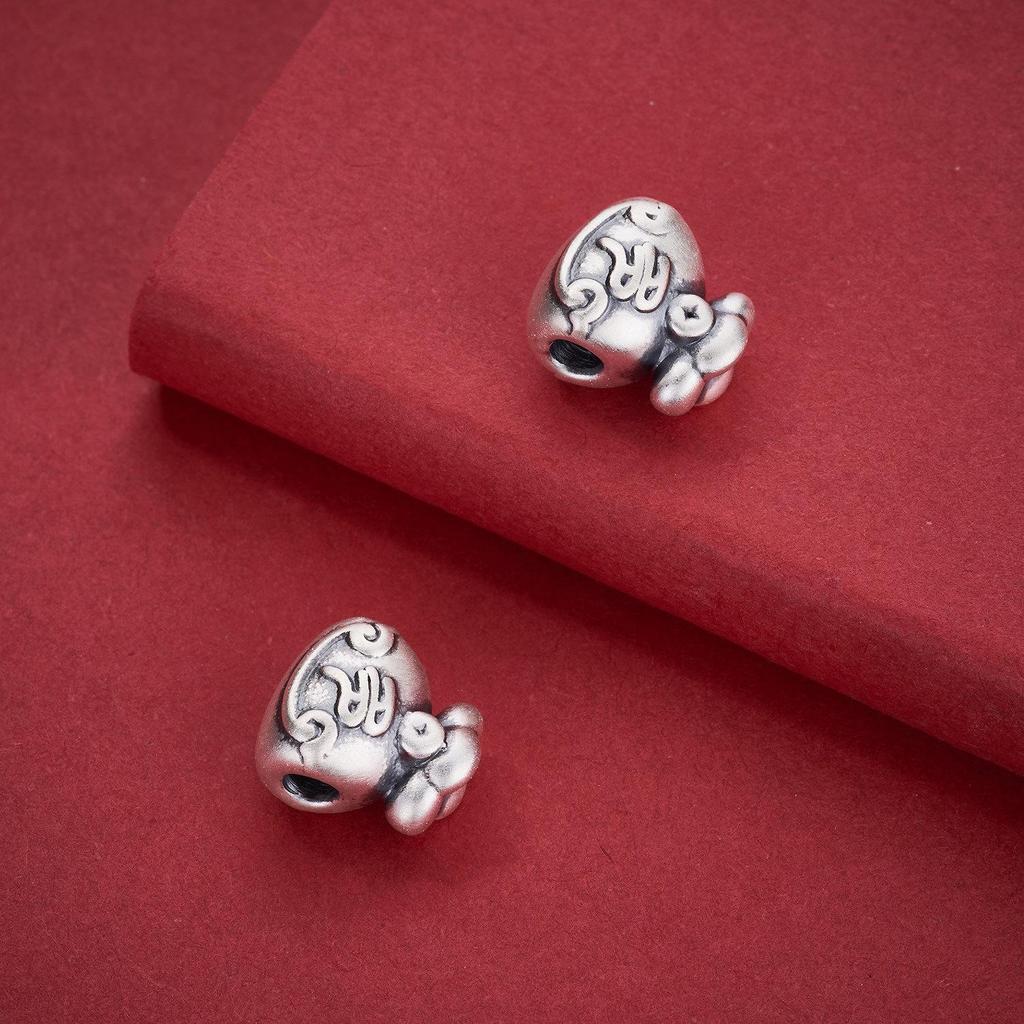 Sterling Silver Retro Gourd Luck Bead Bracelet - Chinese Style DIY Weaving Accessories