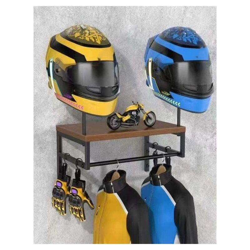 A84E-Wall-Mounted Wooden Stand For Motorcycle Helmet And Leather Jacket-Household Gear Organizer