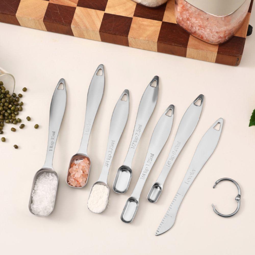 7pcs Square Shaped Seasoning Spoon Stainless Steel Teaspoon Measuring Spoon Set  Liquid