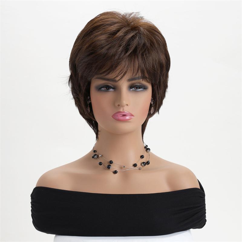 

Синтетический Короткий Коричневый Парик Старушки Маскарадный Костюм Бабушки Очки Волосы Ожерелье 3 шт. Рождество Хэллоуин Женские Парики темно-коричневого