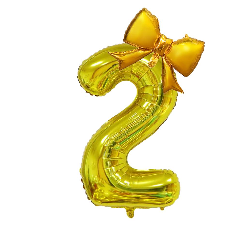2Pcs 40Inch Gold Number Foil Balloon with Cute Bow Balloons For Kids Baby Girl 1st Birthday Party Decoration Favors Supplies