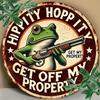 Blechschild Hippity Hoppity Runter von meinem Grundstück Froschmotiv Vintage Langlebige Metallplakette Wanddekor Zuhause Büro Bar Man Cave Wand