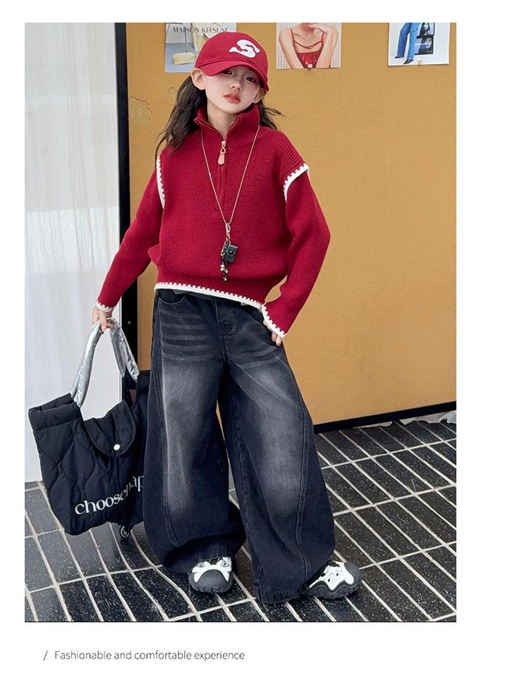 Dívčí pletený svetr na podzim zimu 2025 - Stylový zesílený top pro velké děti