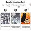 Framed Pearl Painting Kit Black Cat Coffee Break Autumn Leaves 3D Shiny Bead Art Canvas for Bedroom Living Room Decoration