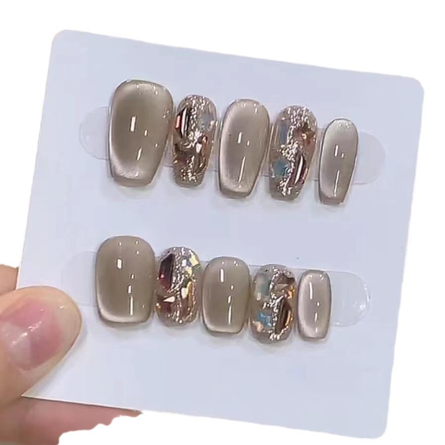 Pure Handmade Phototherapy Nail Art Mint Wear Nail Finished Product Cat Eye Nail Art Patch Showing Whiteness