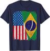 Brazilian American Flag Half USA Brazil Root Proud T Shirt