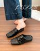 thick-soled pleated bag head half slippers large size women's shoes 2025 spring and summer square head small leather shoes cool slippers women