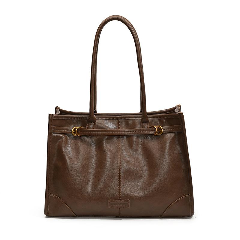 

Новый стиль модная простая однотонная сумка-тоут с отделкой через плечо женская сумка коричневый