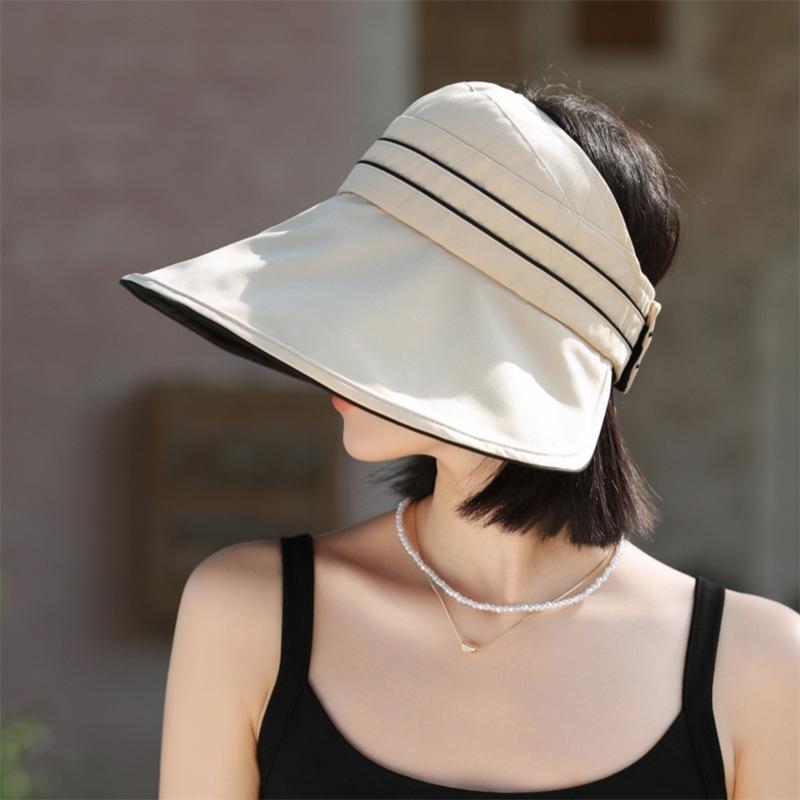 Sunscreen Hat Women's Summer Vinyl Big Brim Empty Top Hat Simple Casual Women's UV Protection Sun Hat Cover Face