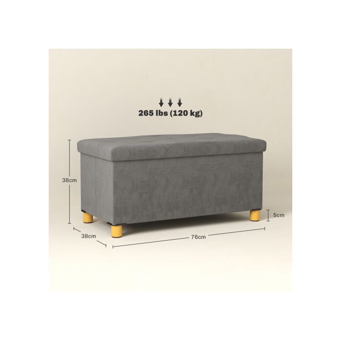 Storage Bench - MUVOE - 76 X 38 X 38 Cm - Grey - Velvet - 120 Kg