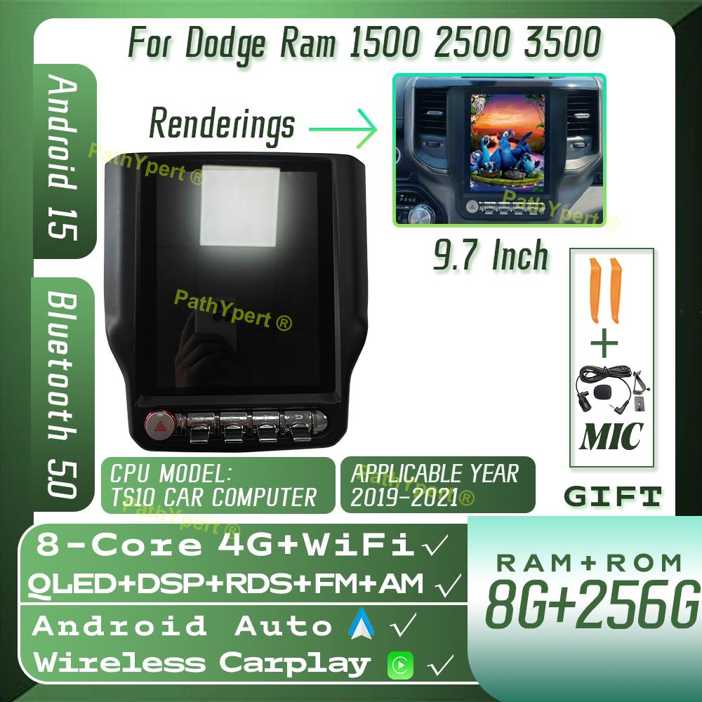 9.7"Android15 For Dodge Ram 1500 2500 3500 2019-2021 Car Radio Intelligent Systems Tesla Screen Wireless Carplay BT DSP Stereo