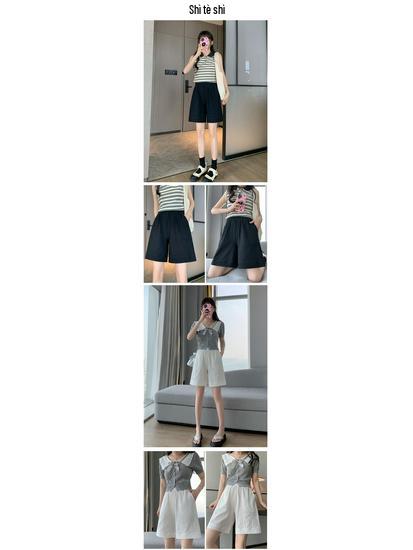 Damen-Shorts aus Baumwoll-Leinen-Mischgewebe mit weitem Bein: Trendige, lässige Bermudas für Frühling/Sommer – für Sport oder Zuhause.