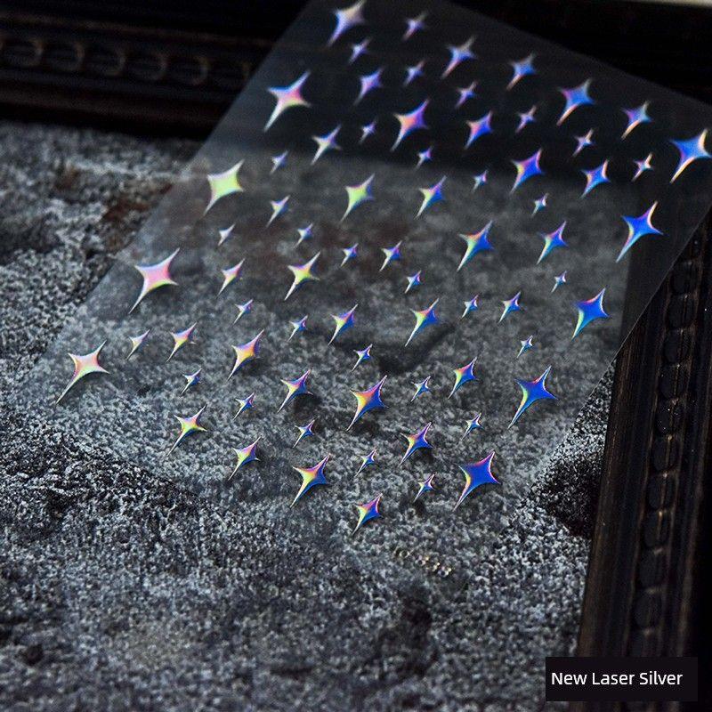 

New Arrival Bronzing Silver Rose Star Mango Butterfly Tomoni Japanese Style 3D Laser Nail Sticker Adhesive Nail Decals New Laser Silver Meteor 838