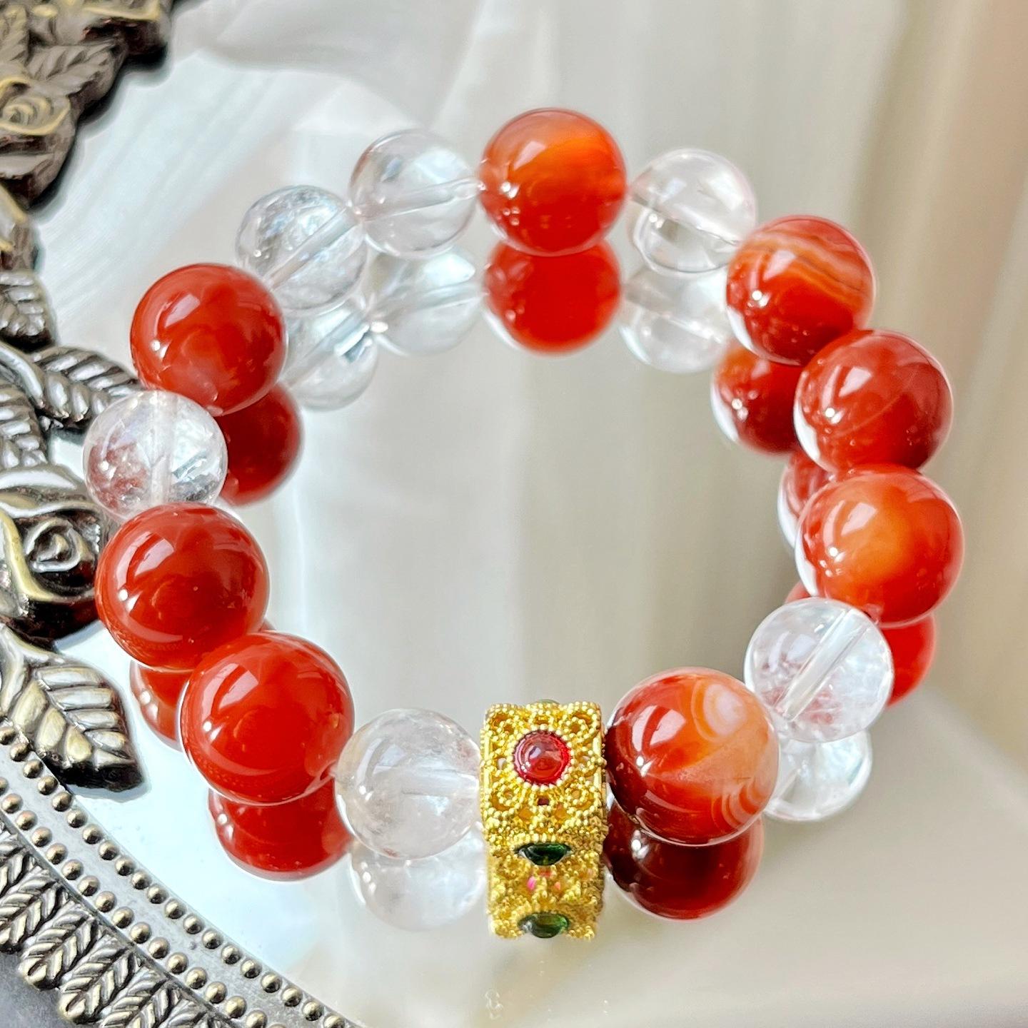 Large Particle 12-14Mm Natural White Crystal Chalcedony Agate Bracelet Bracelet.