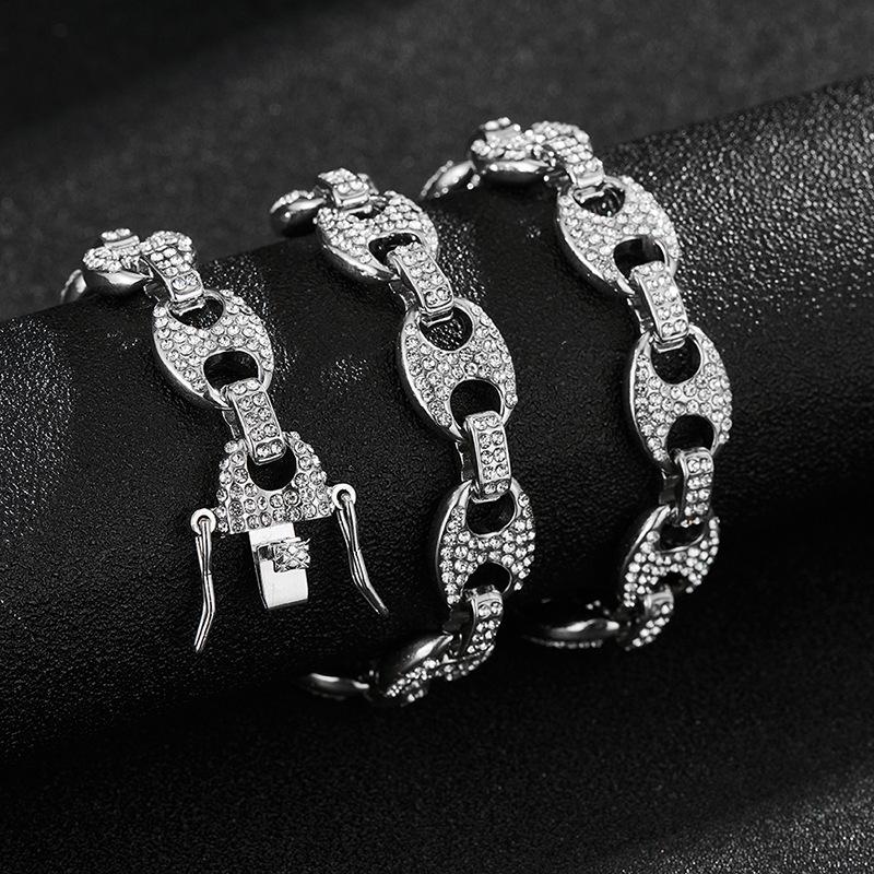 Unisex Retro Hip Hop Šperky: Náhrdelník s kubánským řetízkem s prasečím nosem z plných diamantů