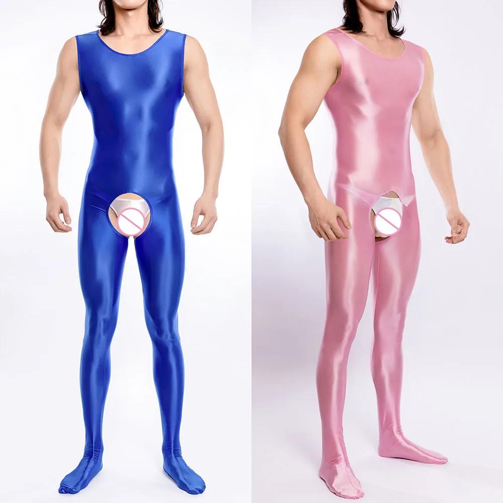 Body da uomo sottile, grande, lucido, lustroso, setoso, aderente, con cavallo aperto, tuta sexy, biancheria intima intima, abbigliamento per il sesso, body da discoteca