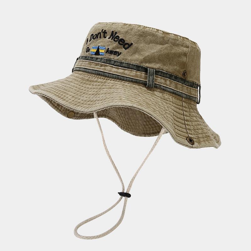 European and American letters washed old bucket hat men and women versatile outdoor camping hat sun hat One size fits all хаки
