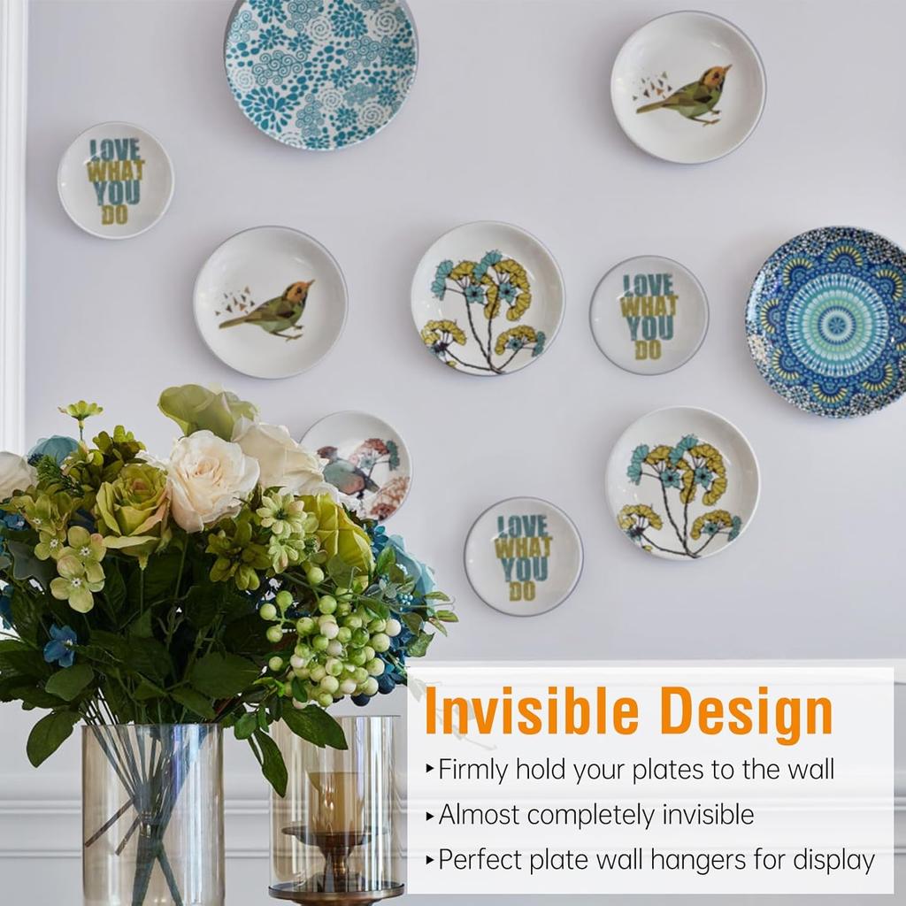 Bilillo 6 Pieces Invisible Heavy Duty Plate Holder, Stainless Steel Plate Hangers for The Wall, Plate Hangers for Display with Wall Hooks, Suitable