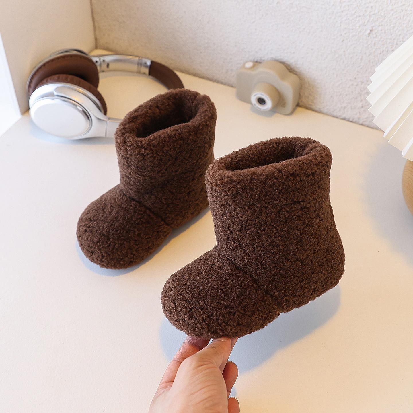 

Girls Snow Boots with Soft Soles, New Winter Korean Style Children s Furry Shoes, Fleece-Lined Little Girls Lamb Wool Warm Cotton Shoes 21-25Please take a photo