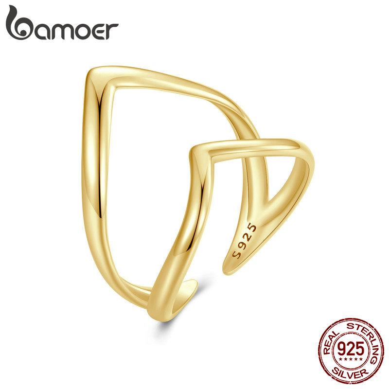 

BAMOER стерлингового серебра 925 пробы в стиле панк V-образное открывающееся кольцо двухслойное регулируемое кольцо простые ювелирные изделия для женщин 2.5mm золотой