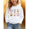 European Sizes Kids' Long Sleeve Top, Fashionable Round Neck Sweatshirt with Fun Cat and Bubble Tea Print, Cute Top for Casual Daily Wear