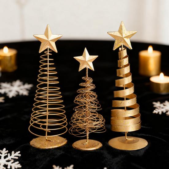 Yousheng Gold Spiral Christmas Tree Decor Glittering Tabletop Tree with Star Topper for Holiday Home Office Table Centerpiece Mantel Shelf Decor