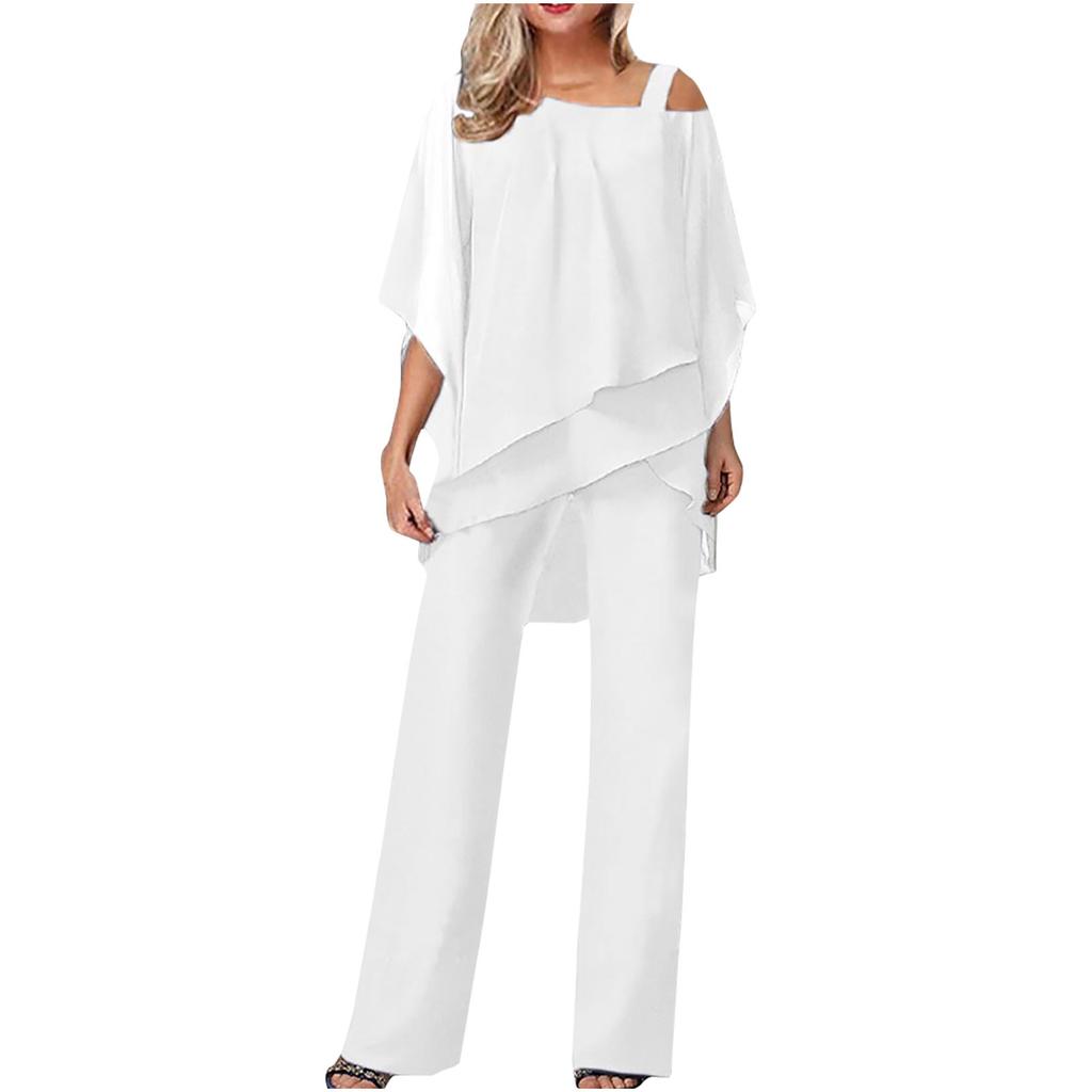 Europeisk Mode Enfärgad Oversized Casual Batwingärm Asymmetrisk Loungeset