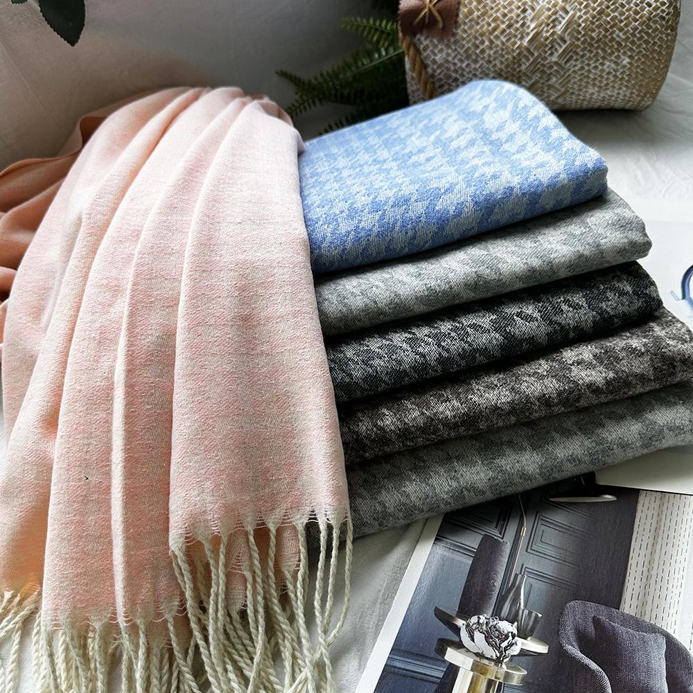 Winter Scarf for Women High End Fashion Houndstooth Shawl  Long Tassel Imitation Cashmere Men's Warm Scarf