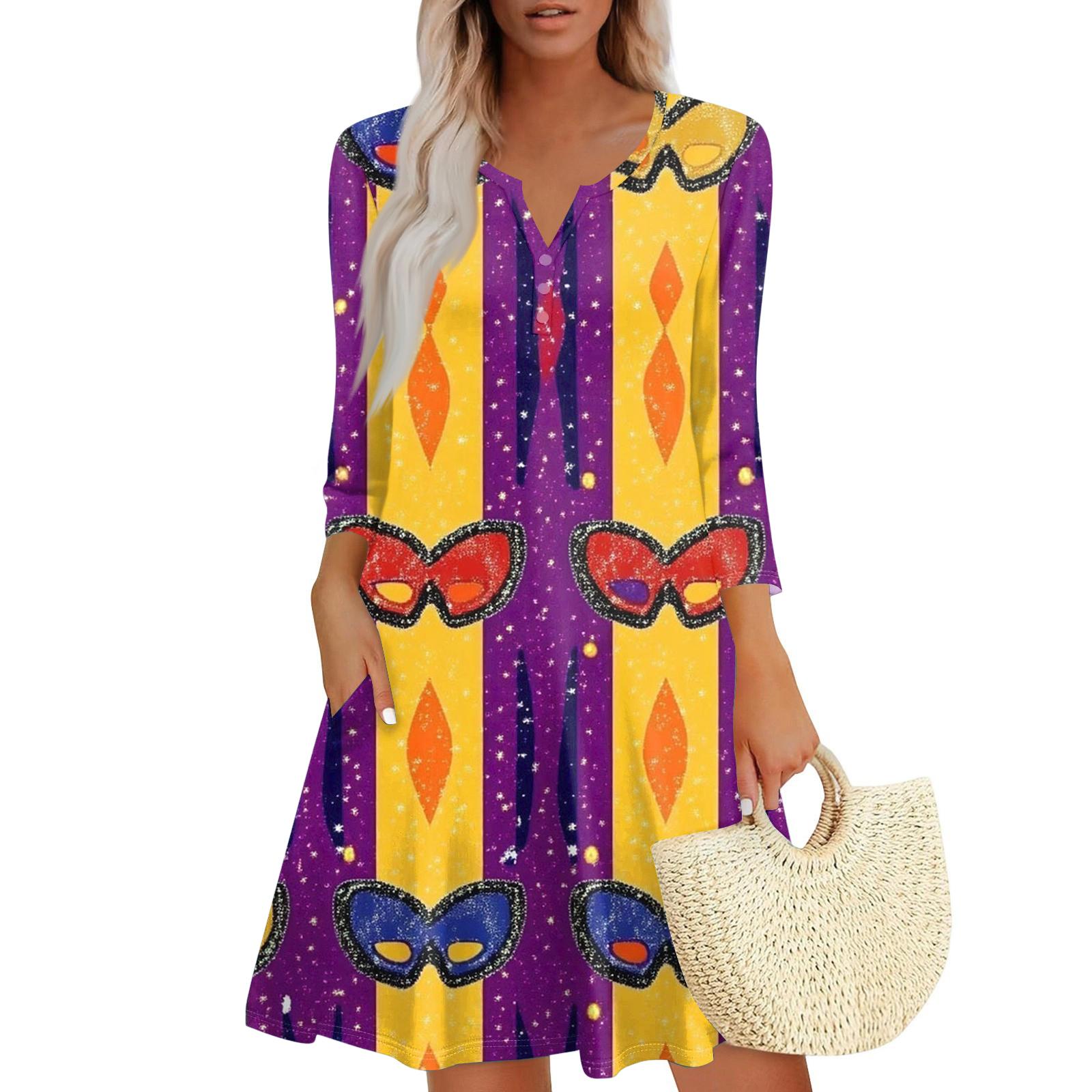 

Women s Dress Loose V Neck Three-quarter Sleeve With Pockets Dress XL жовтий