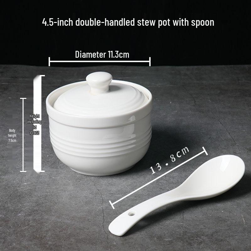 Bird's Nest Ceramic Stew Pot with Lid - Double Boiler Steaming Bowl for Soup & Steamed Egg, Pure White Tableware