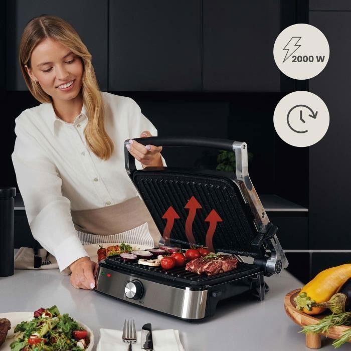 Grill électrique multifonction - zeegma - 2000 w - revêtement anti-adhérent - ouverture 180° - plaques amovibles