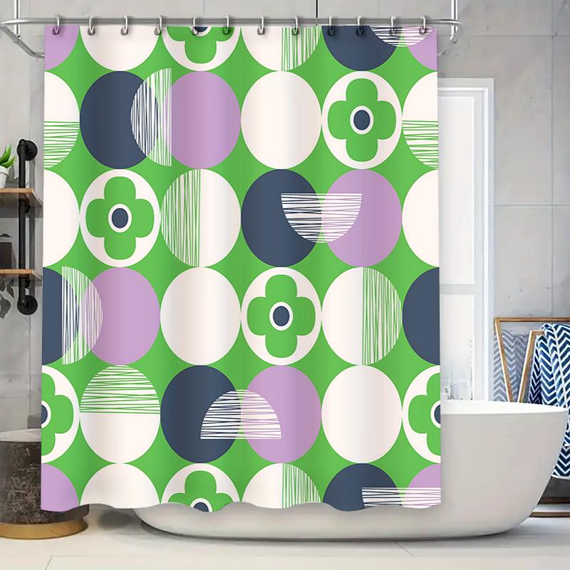 

Colorful Retro Geometric Pattern Waterproof Shower Curtain Bathroom Decor With Hooks Modern Design For Bathtub Elevate Space W60H190(CM)-1 Pcs