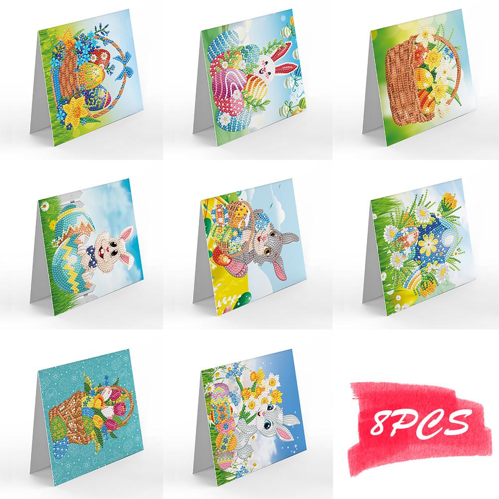 8pcs Diamond Embroidery Greeting Cards 5D DIY Festival Folding Greet Cards Gifts Festive Holiday Party Supplies