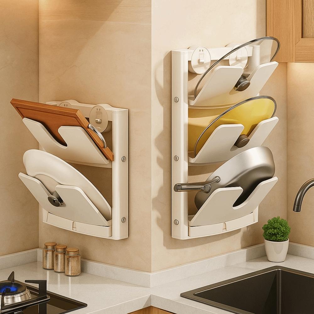 Wall Mounted Cutting Board Holder Punch-Free Pot Lids Holder Chopping Board Rack for Home