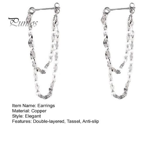 1 Pair Women Earrings Chain Tassel Double-layered Lightweight Smooth Copper Hanging Earrings for Prom Dating Formal Banquet