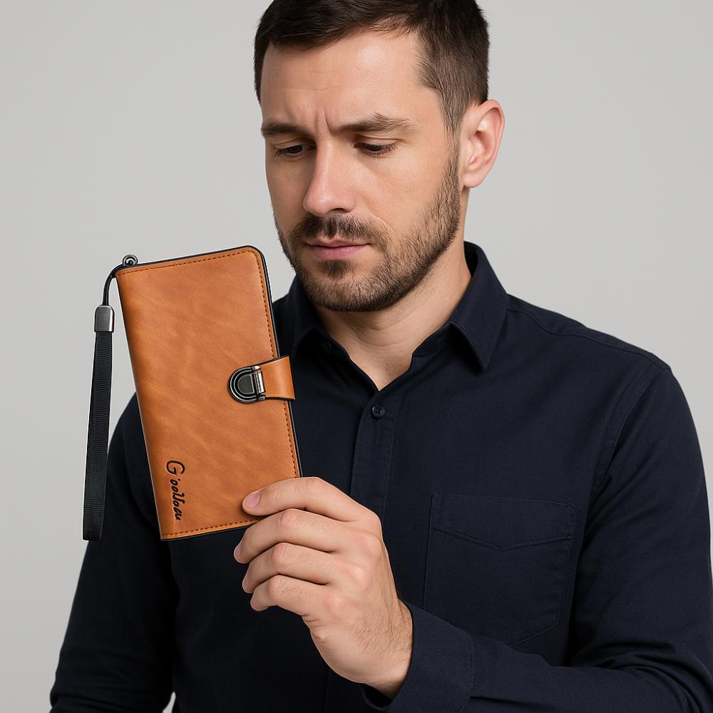 

Large Capacity Male Long Wallet Multiple Card Slots Business Clutch Bag Coin Purse Gift for Men кавовий