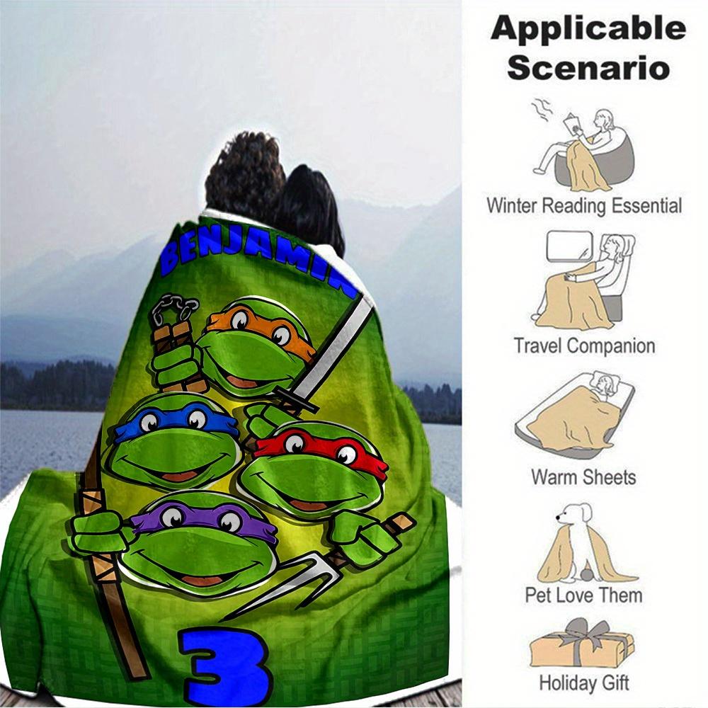 

1pc Turtles,Benjamin,Number Digital Printed Flannel Blanket, Super Soft Plush Fleece Bed Cover, Multipurpose Four Seasons Hypoallergenic Qui 150x180cm