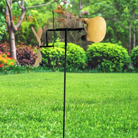 Metal Drummer Garden Windmill Handmade Percussionist Music Windmill Ornament Wind-Powered Drummer Windmill for Outdoor Patio Courtyard
