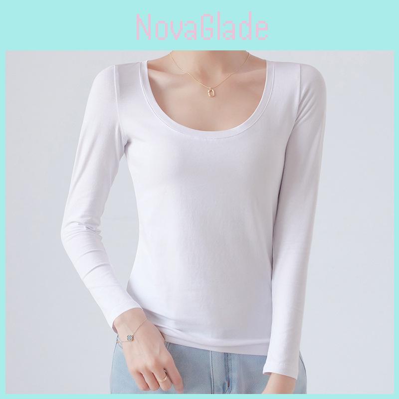 Cotton Crew Neck Slim Fit Long Sleeve Tshirt With Solid Color For Casual Wear