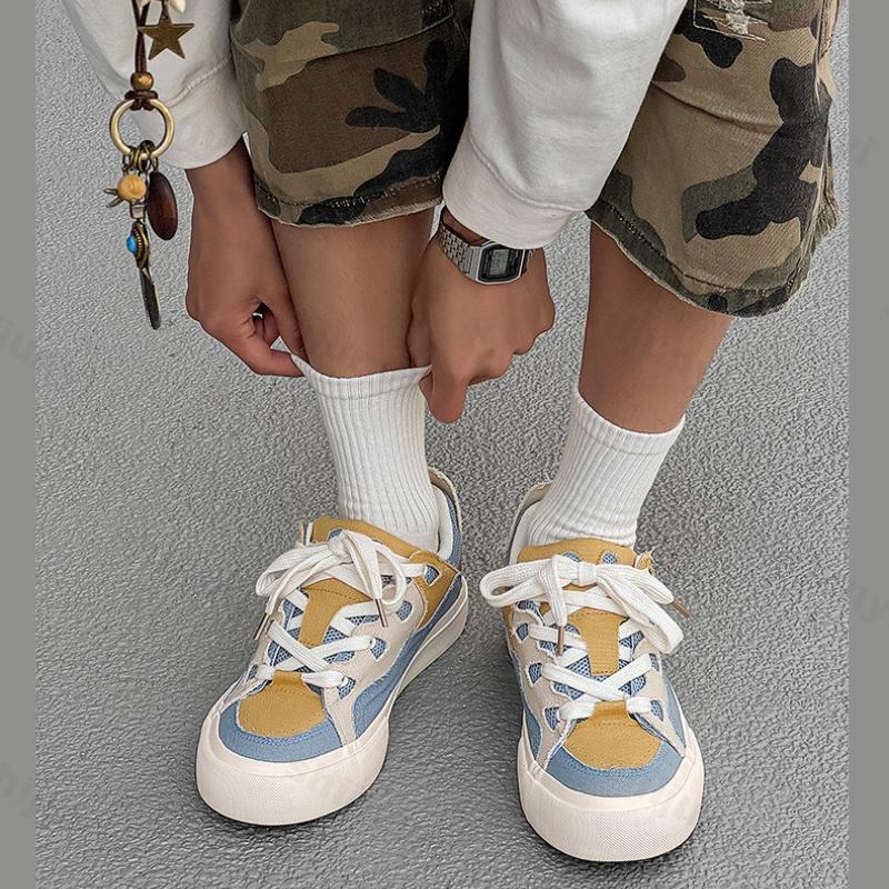Mode Sommer Herrenschuhe Modetrend Atmungsaktiv Neue Spleißung Lässige Flache Schuhe Nischendesign Canvas Höhenerhöhende Klobige Sneaker