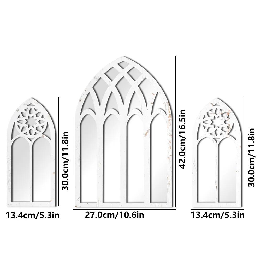 1/3Pcs Gothic Mirrors Wall Decor Spooky Gothic Arched Wall Mirrors Vintage Cathedral Arch Frame Mirror Decorative Goth Mirror
