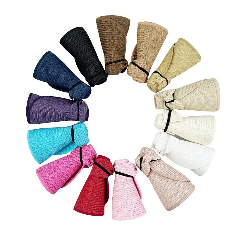 Neutral Top Straw Hat Sun Protection Cap With Butterfly Knot For Travel Beach
