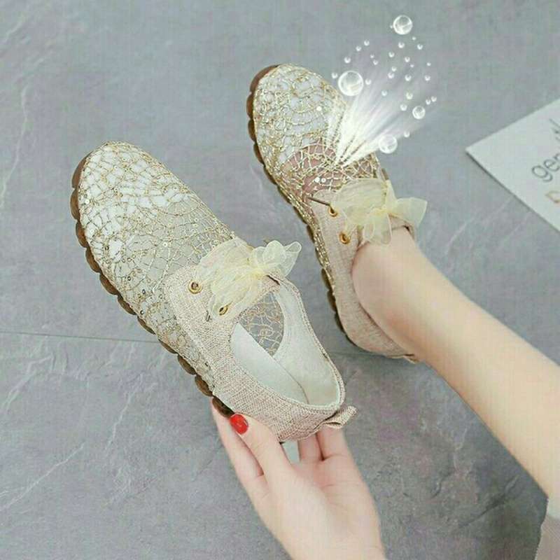 

2025 лето новые туфли рыбака шнуровка дышащая сетка нескользящая мягкая подошва туфли Дуду круглый носок мелкий вырез повседневные женские туфли 66 miscellaneous shoes carefully shot золотой